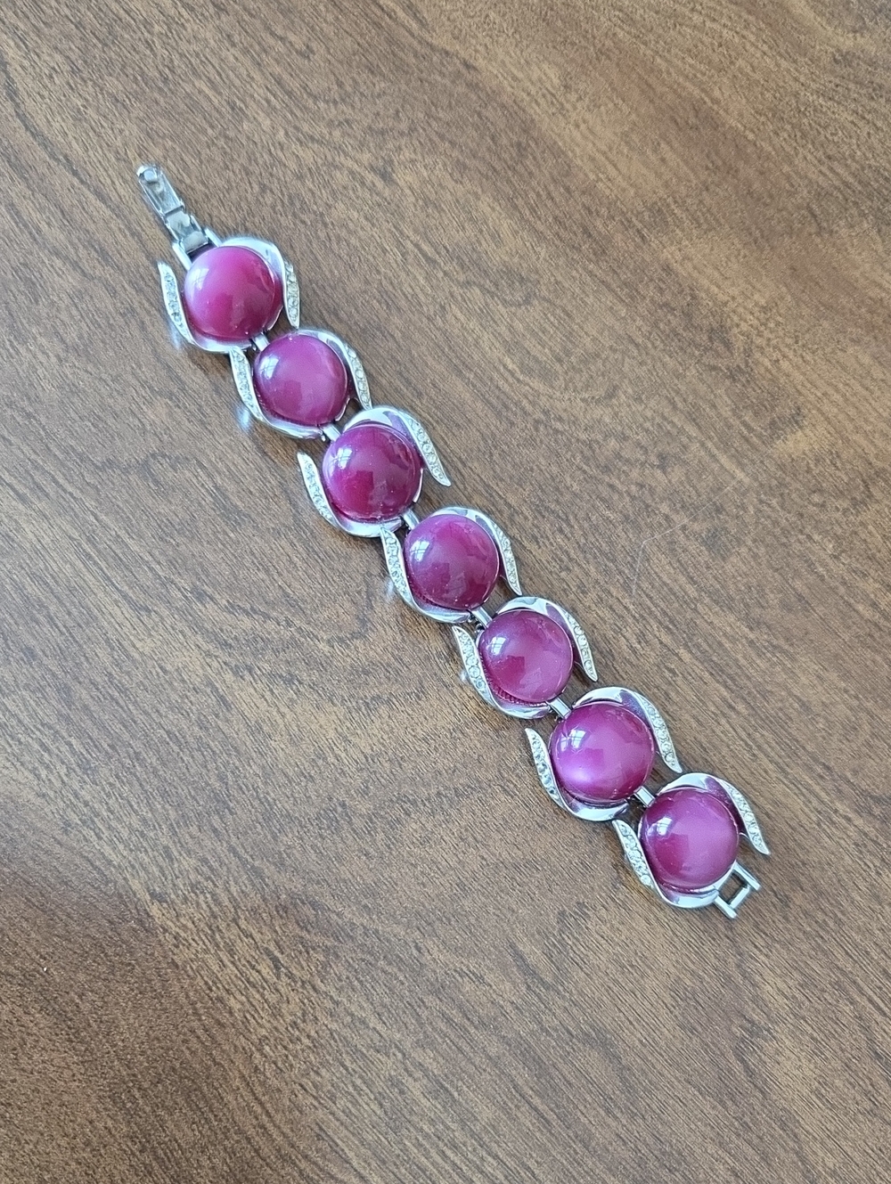 Coro Pink Cabochon And Rhinestone Bracelet